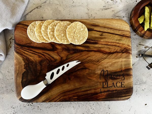 Chopping board and small wooden serving bowl