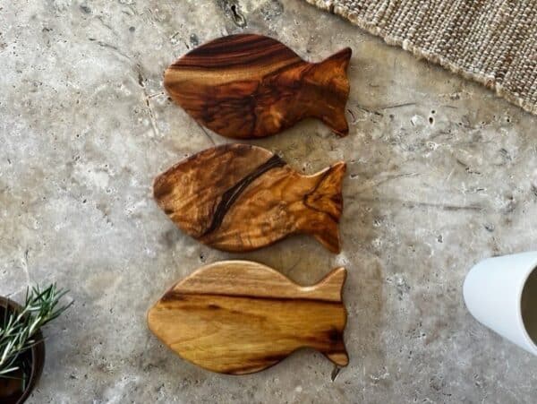 Fish-Shaped Wooden Coasters - Set of 3