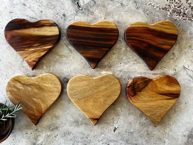 6 Heart Shaped Coasters of Wood