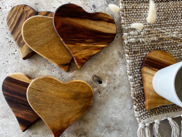 5 Heart Shaped Coasters of Wood